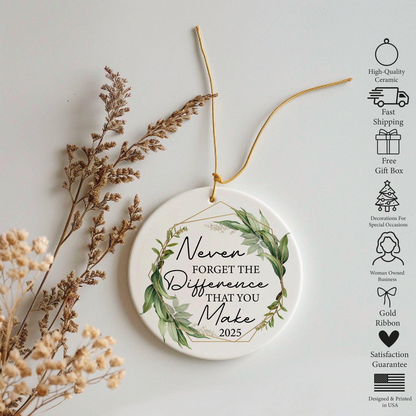 Make a Difference: Inspirational 2025 Ceramic Ornament, Motivational Keepsake, Encouragement Gift