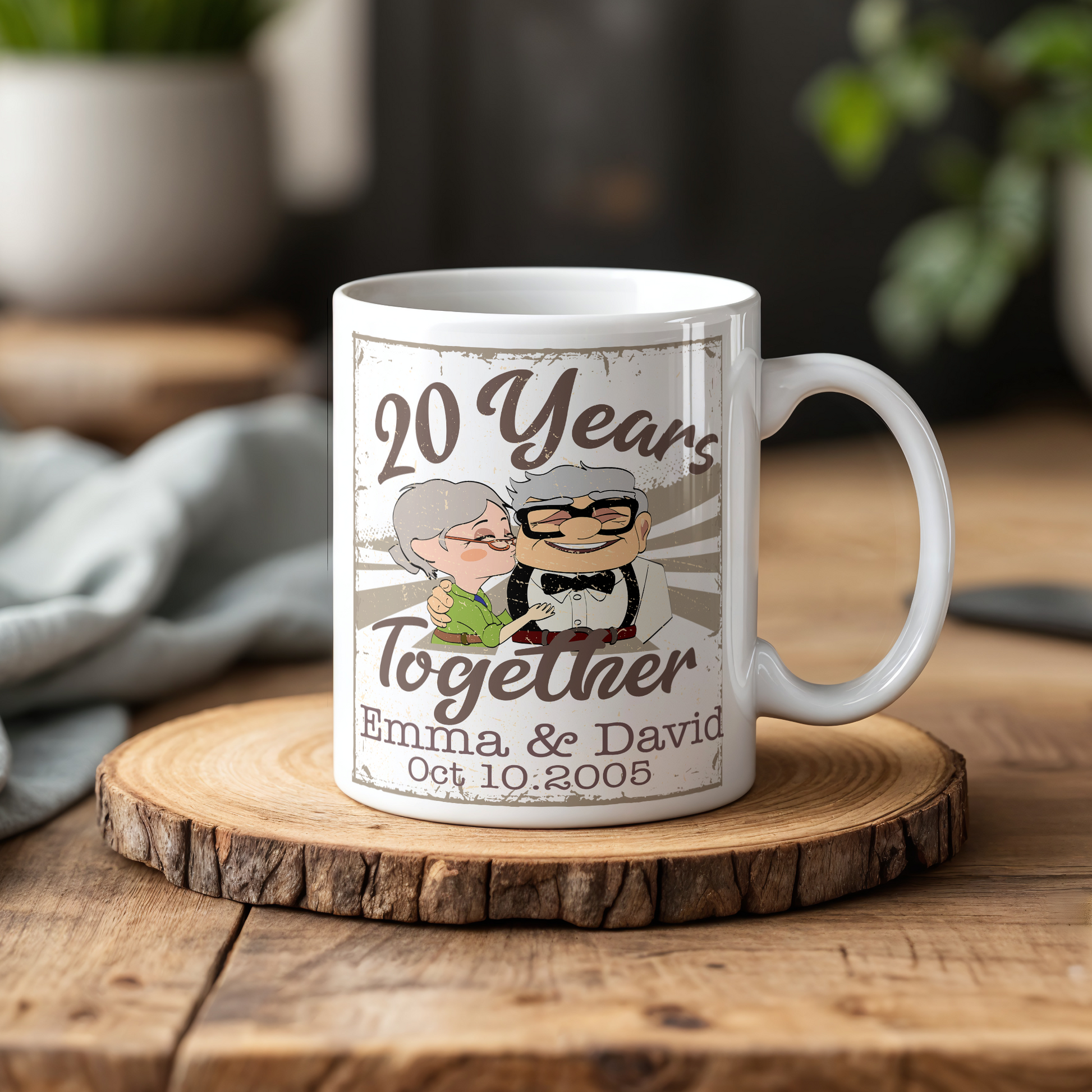 Vintage Disney-inspired Carl & Ellie Couple Mug, Custom Wedding Anniversary Cup