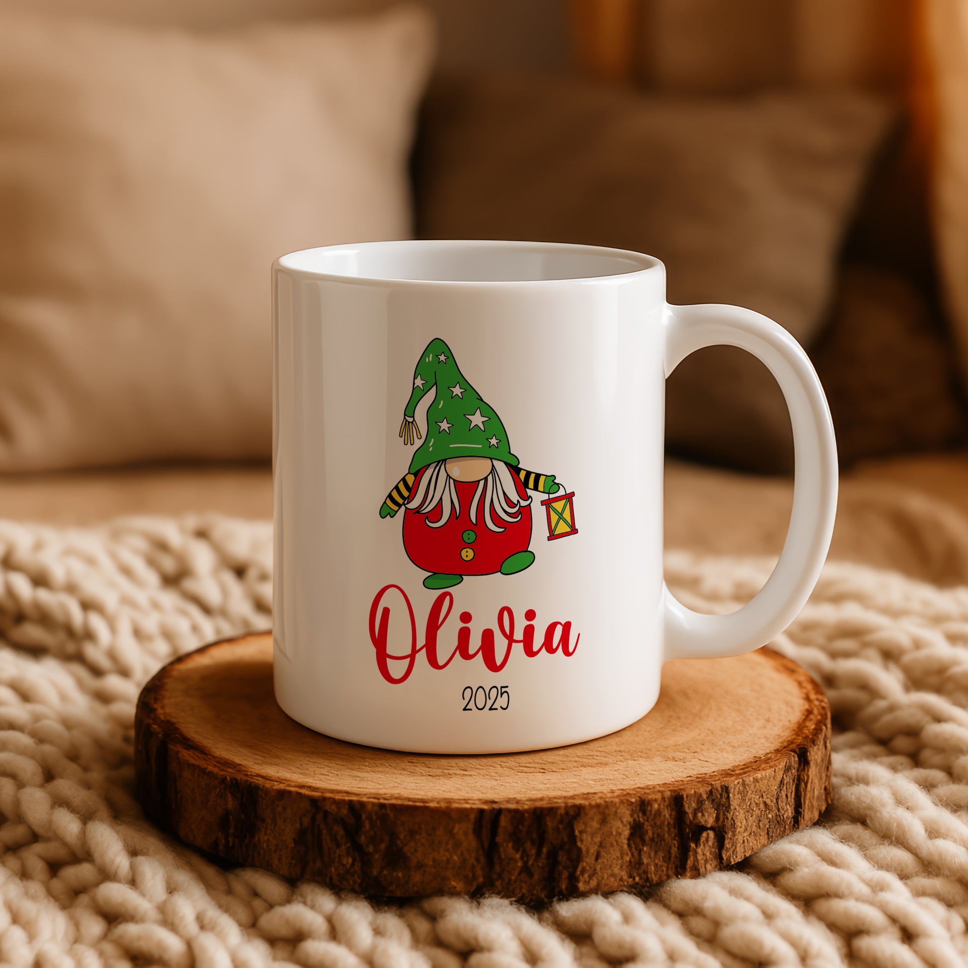 Customizable Gnome Christmas Coffee Mug, Big Cheer Cup, Stocking Stuffer