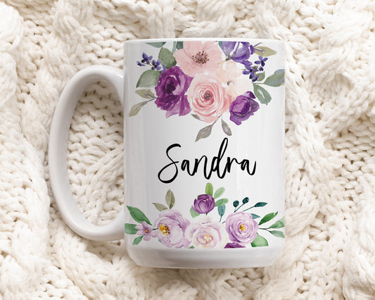 Elegant Custom Rose Mug, Personalized Floral Cup for Women, Coffee Lovers