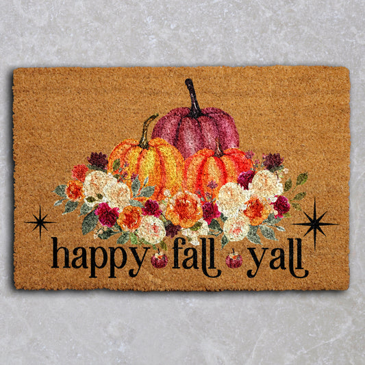 Autumn Front Porch Rug, Happy Fall Y'All Door Mat Decor