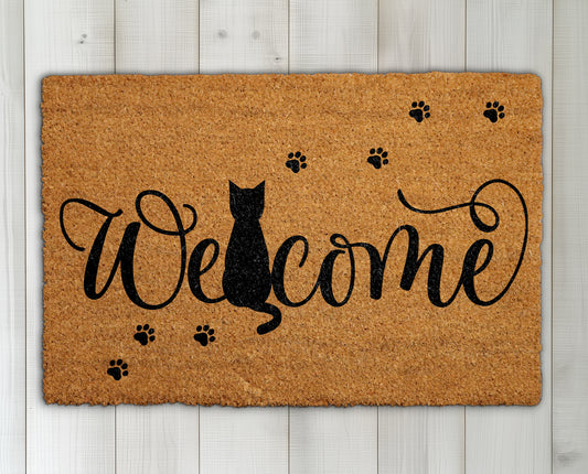 Welcome feline friends with paw print doormat, a unique gift!