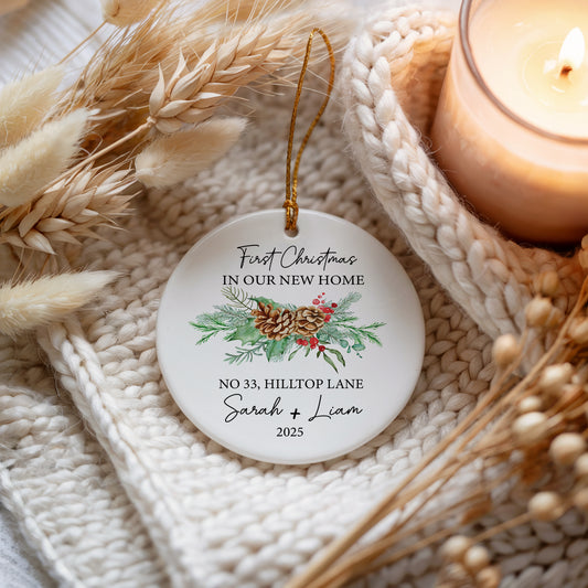 Personalized New Home Ceramic Ornament, Housewarming Keepsake Celebration