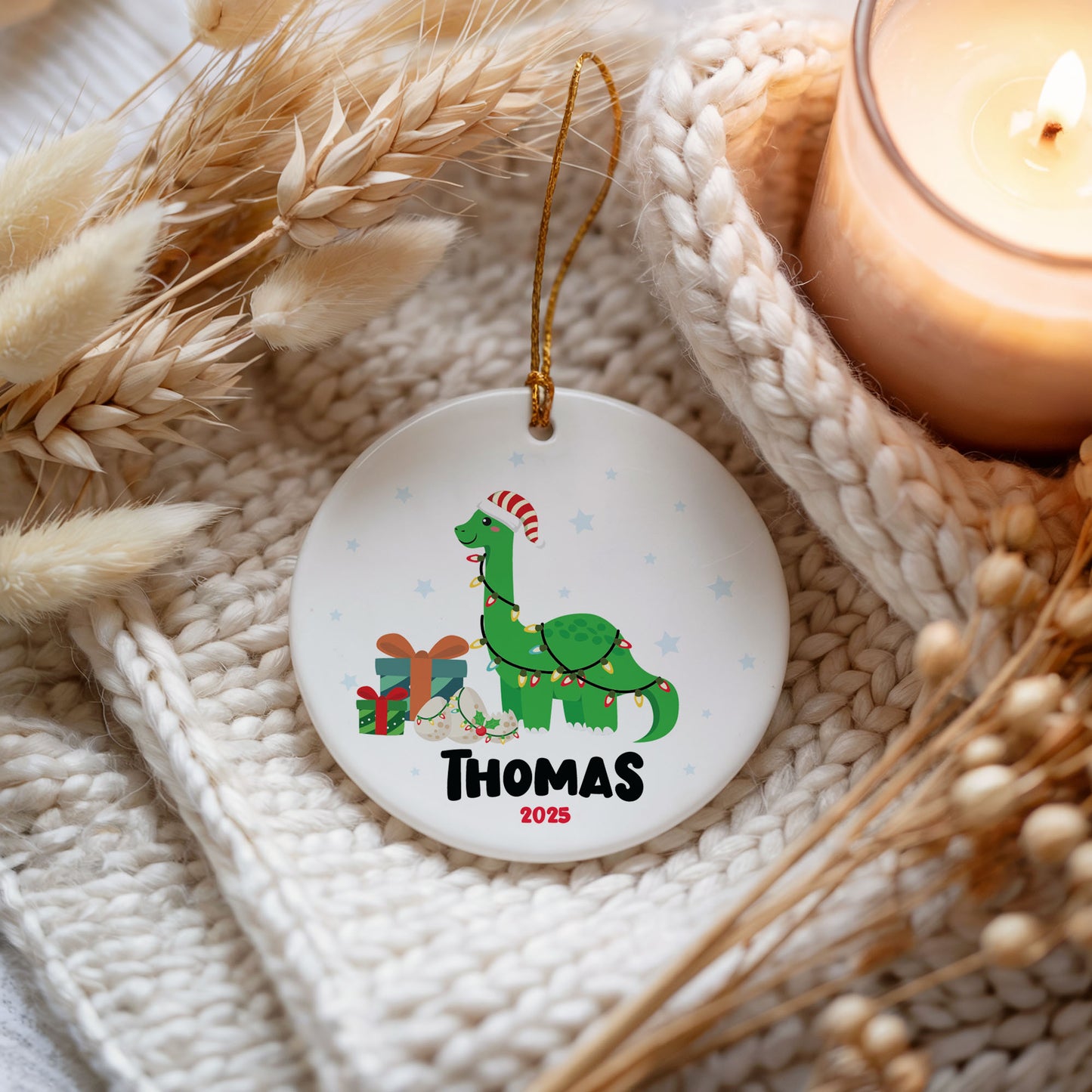 Cute Dinosaur Baby Boy Ornament, Personalized Xmas Keepsake, Newborn Gift