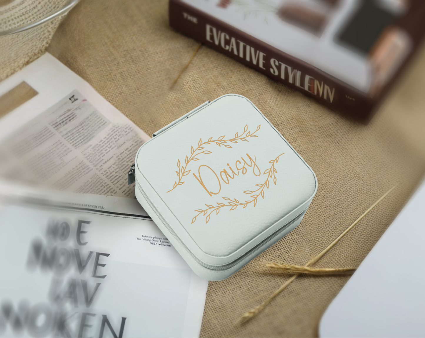 Personalized Vegan Leather Jewelry Box, Engraved Accessory Organizer, Anniversary Gift