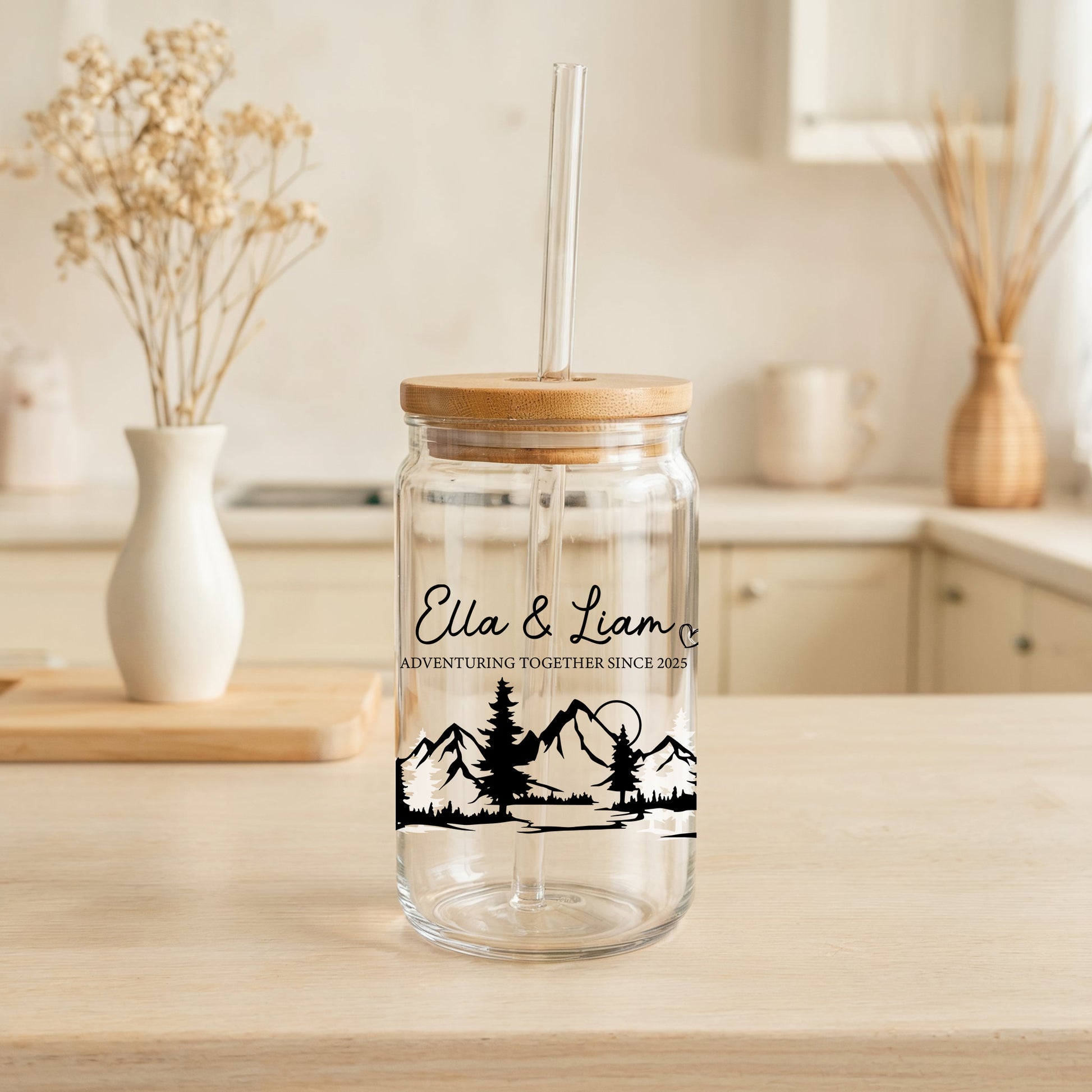 Customizable Glass Tumbler, Aesthetic Couple Travel Cup, Valentine's Gift