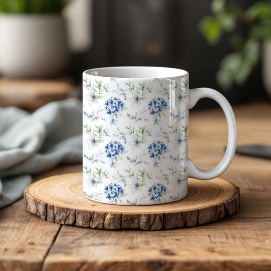 Elegant Blue Hydrangea Floral Mug, Vintage Botanical Coffee Cup for You
