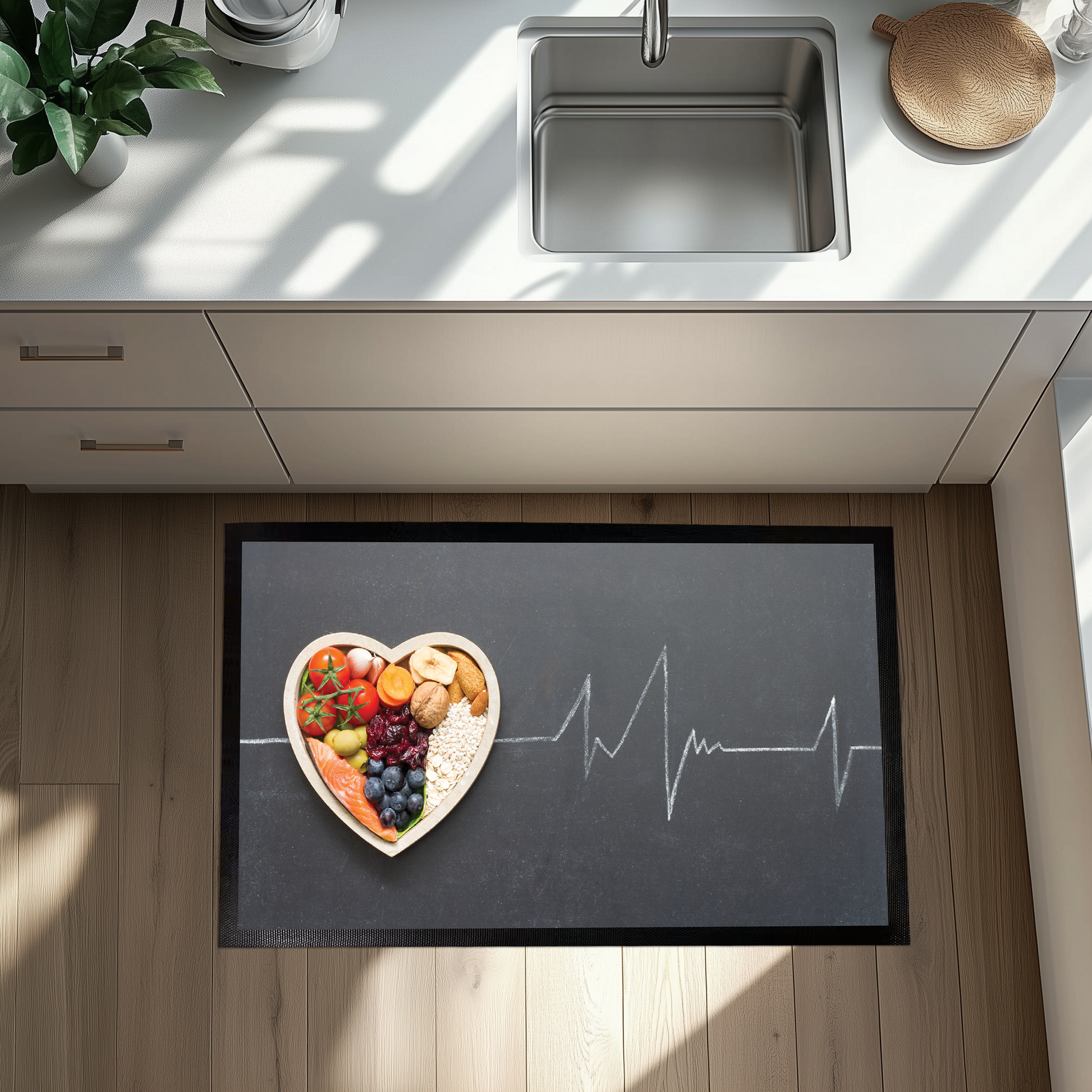 Vibrant Fruit Print Kitchen Mat with Watermelon, Lemon Designs