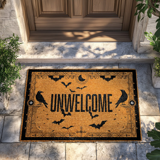 Gothic Halloween Doormat: Ravens, Bats, Witchy Welcome Mat Idealy