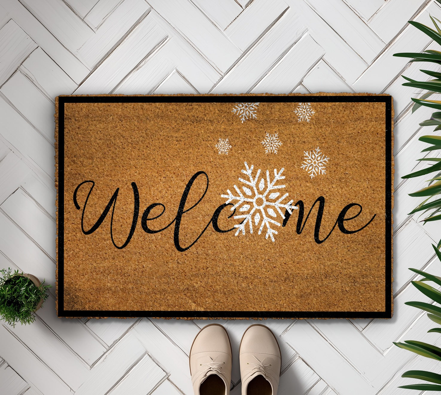 Winter Welcome: Snowflake Doormat, Festive Front Porch Rug, Housewarming Gift