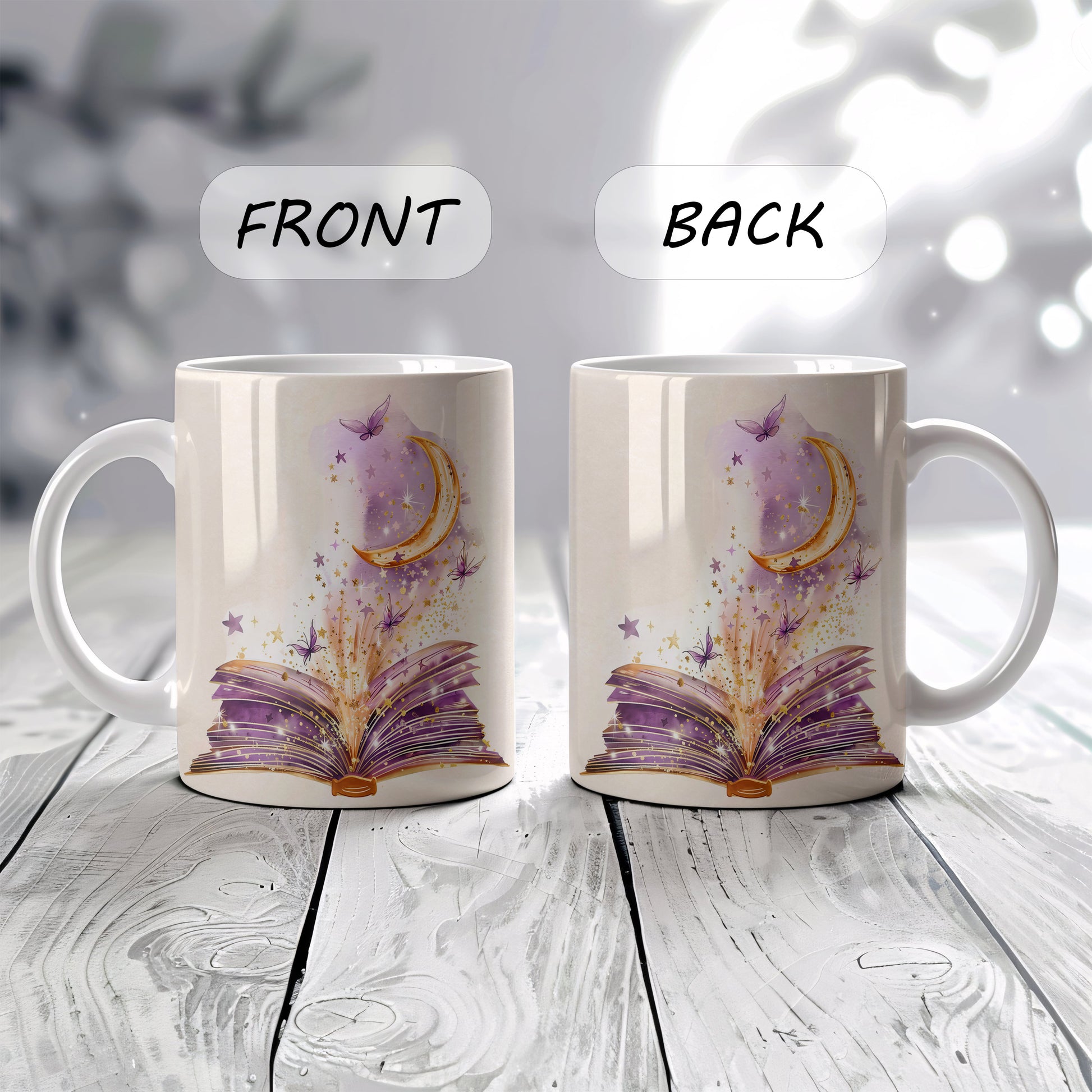 Magical Butterflies and Moon Theme Ceramic Coffee Mug, ideal gift