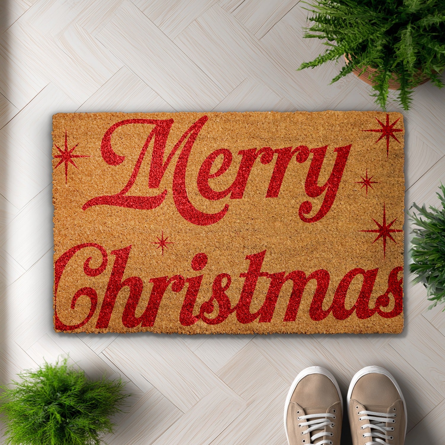 Festive Red Lettering Doormat, Perfect for Holiday Season Home Decor