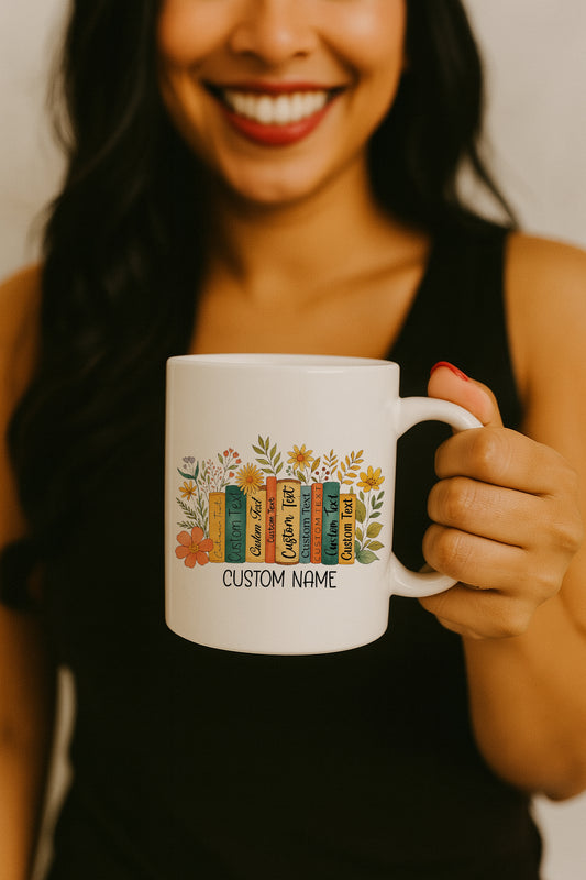 Floral Book Enthusiast Ceramic Mug, Perfect Gift for Librarians