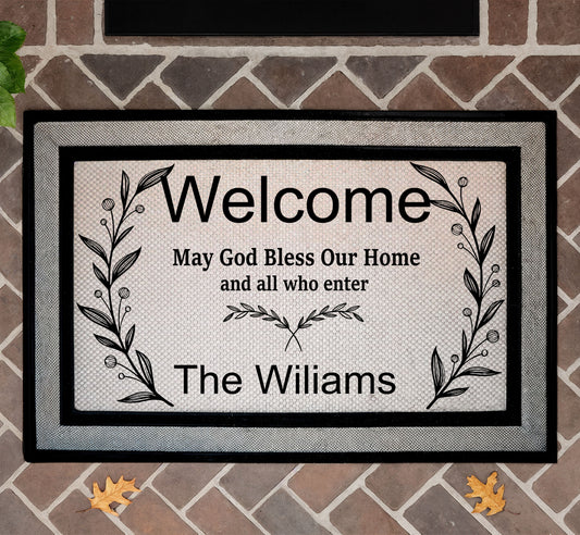 Custom Religious Welcome Mat: Personalized Family Blessings Doormat