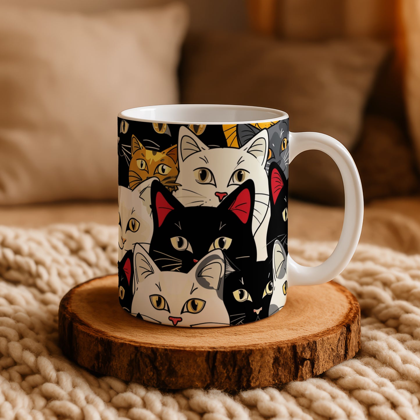 Vibrant Colors, Cat Lover's Ceramic Tea Cup: Cozy Feline Aesthetic.