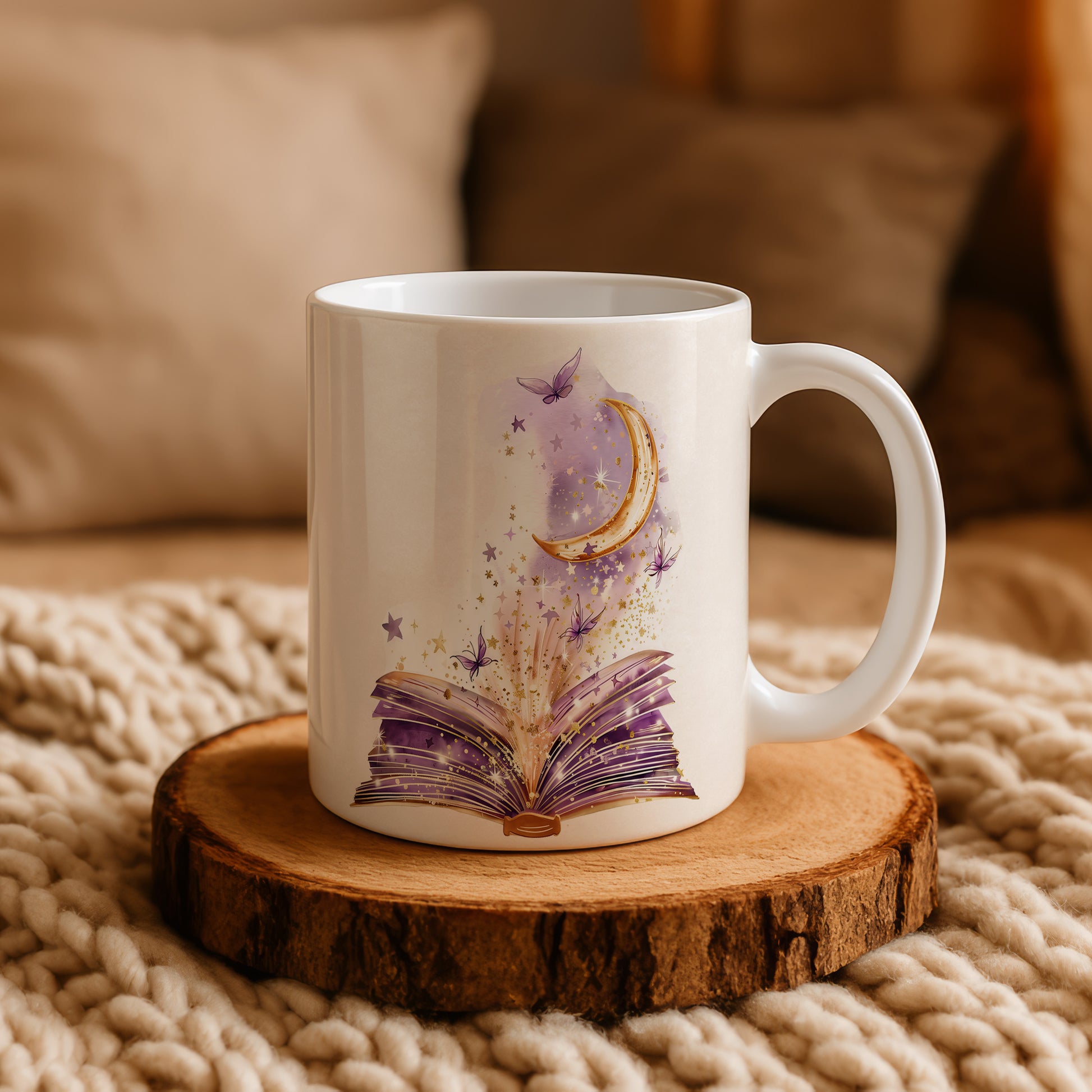 Magical Butterflies and Moon Theme Ceramic Coffee Mug, ideal gift