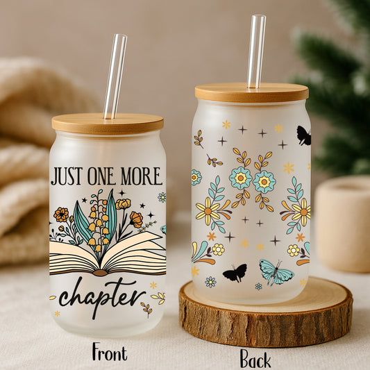 Floral Frosted Glass Tumbler, Ideal for Book Enthusiasts.