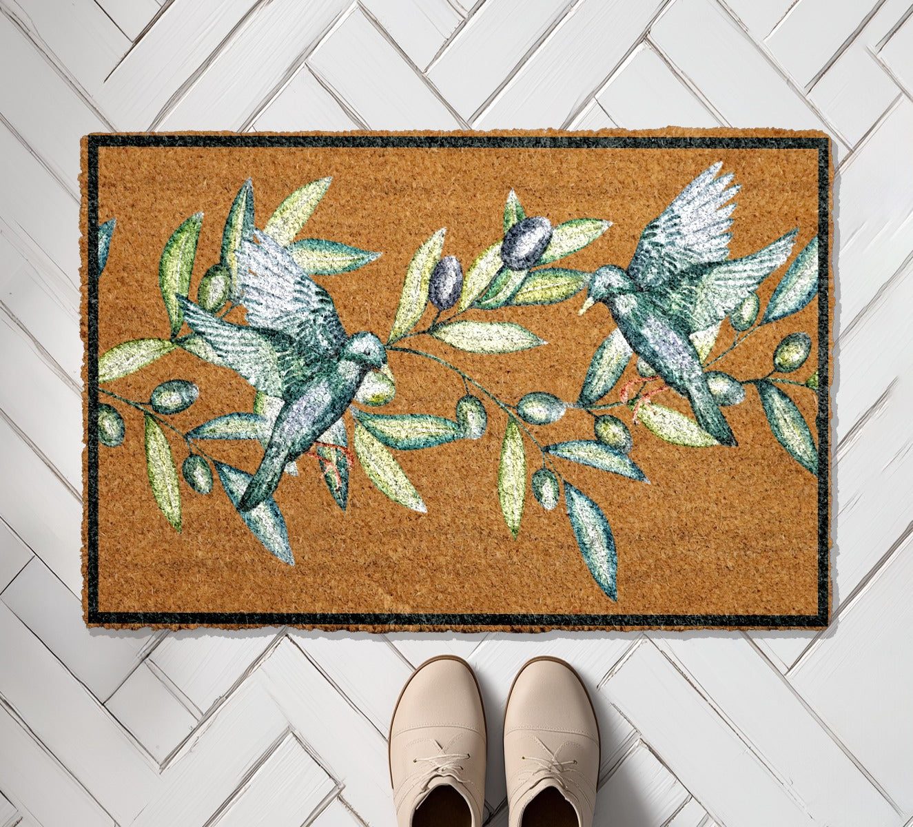 Extend a Peaceful Welcome with Olive Branch & Doves Doormat