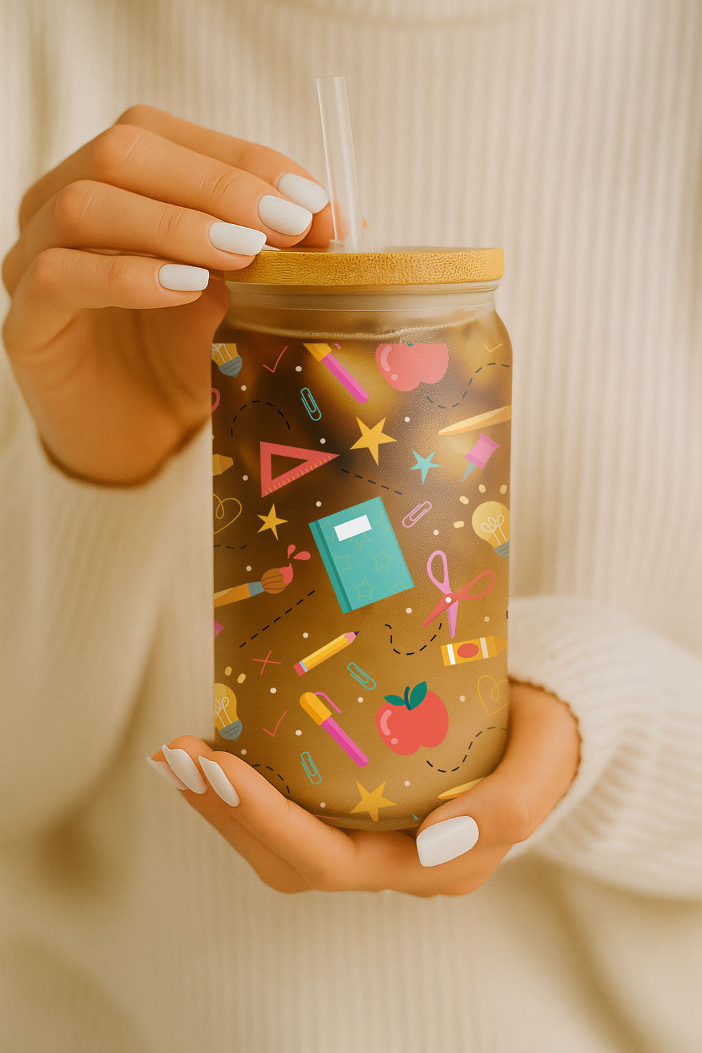 Teacher Appreciation Tumbler, School Girl Theme Glass Tumbler, First Day Gift