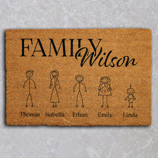 Custom Stick Family Doormat - Personalized Welcome Mat, Funny Gift