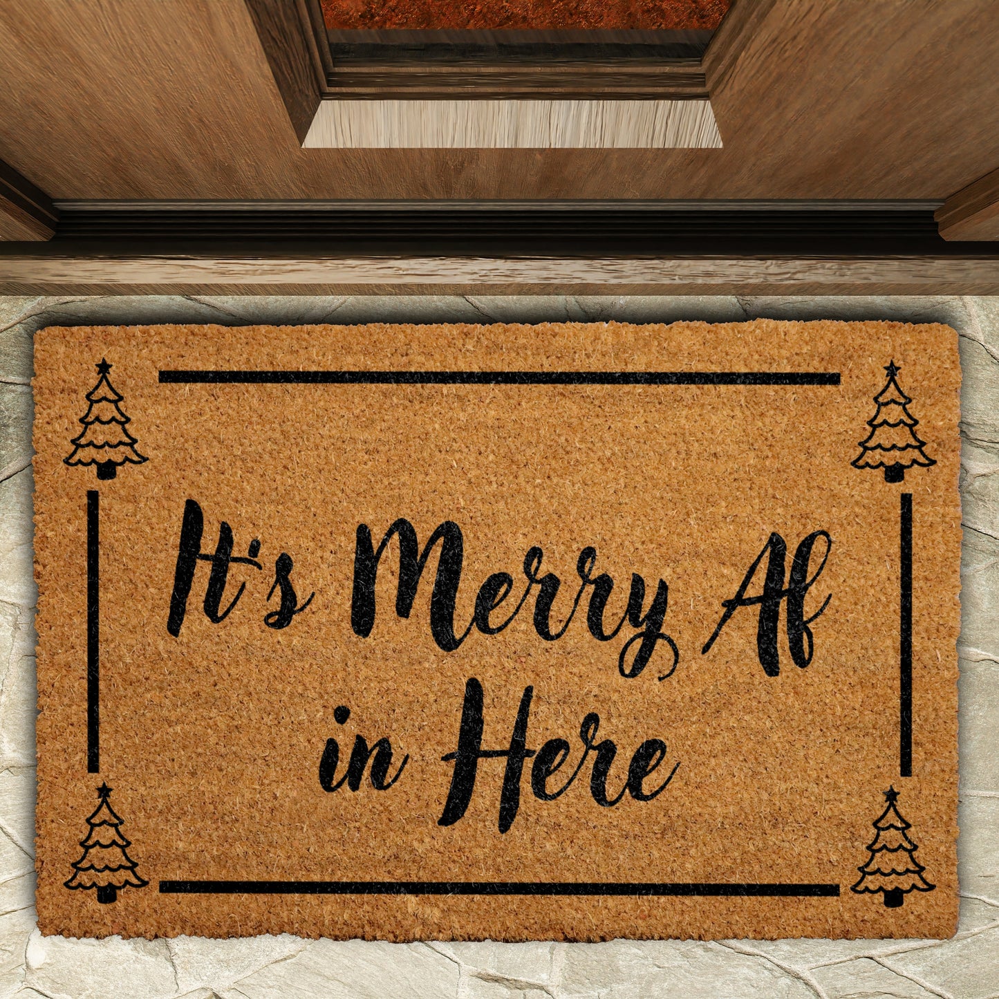 Merry AF Christmas Doormat, Funny Holiday Porch Decor, Festive Rug