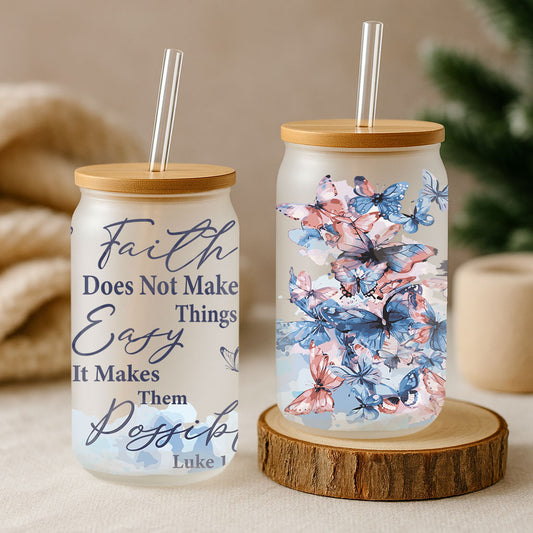 Faith, Luke 1:37 Bible Verse Motivation Glass Tumbler, Butterfly Cup