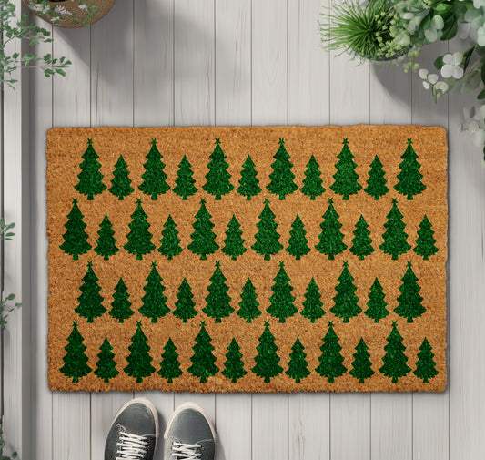 Festive Xmas Tree Welcome Mat, Winter Holiday Front Porch Decor