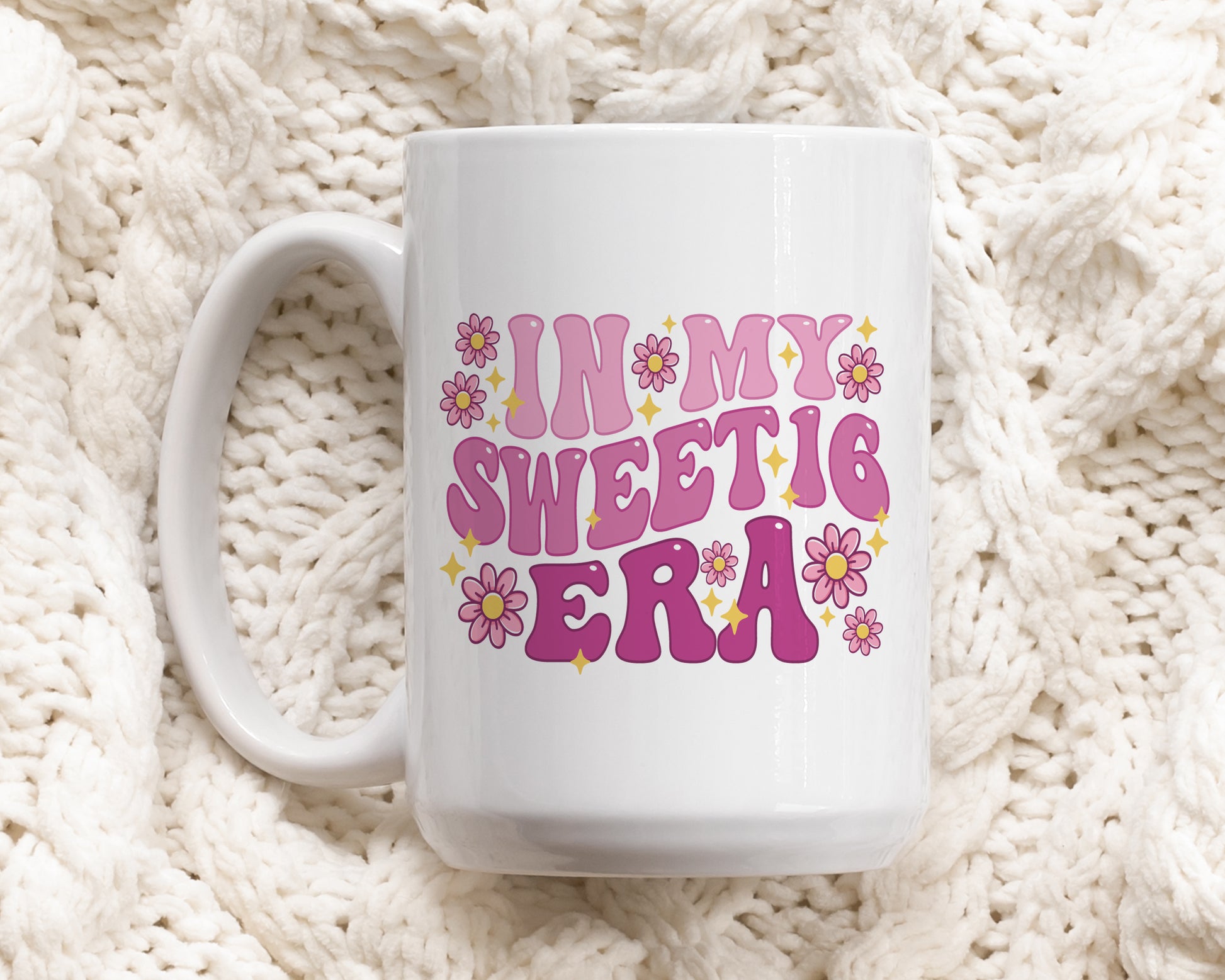 Floral Sweet 16 Celebration Mug, Girls' Pottery Cup for Birthday