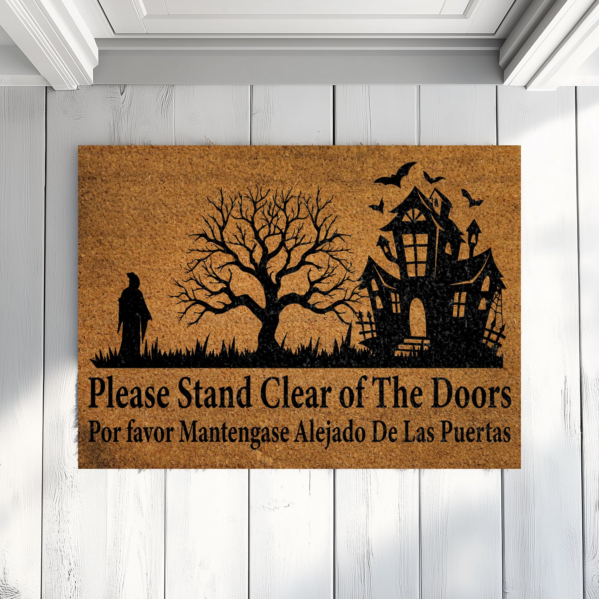 Spooky Season Doormat, Creepy Tree & Ghost Silhouette Welcome Mat