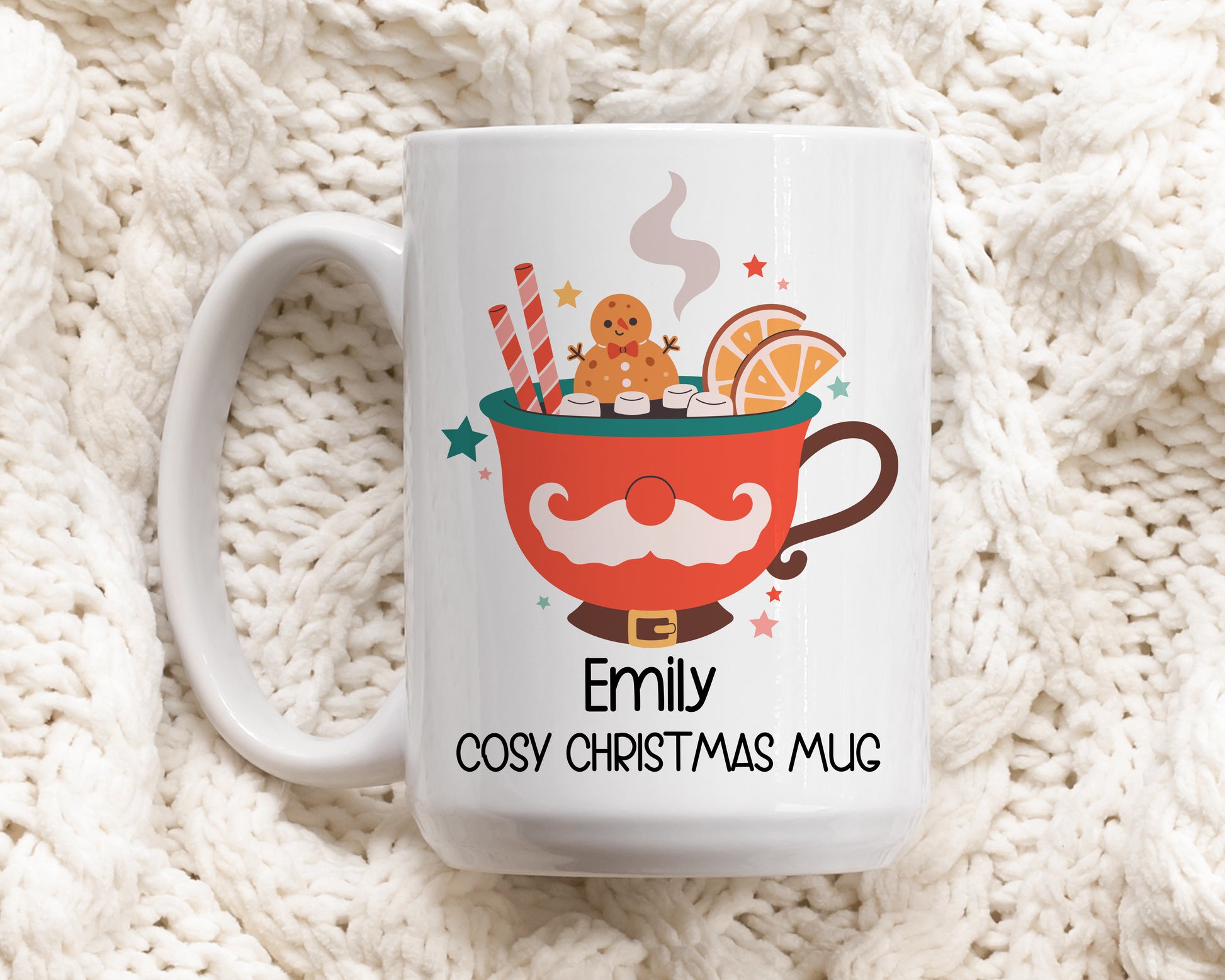 Personalized Cozy Christmas Mug, Cute Xmas Hot Cocoa, Family Gift