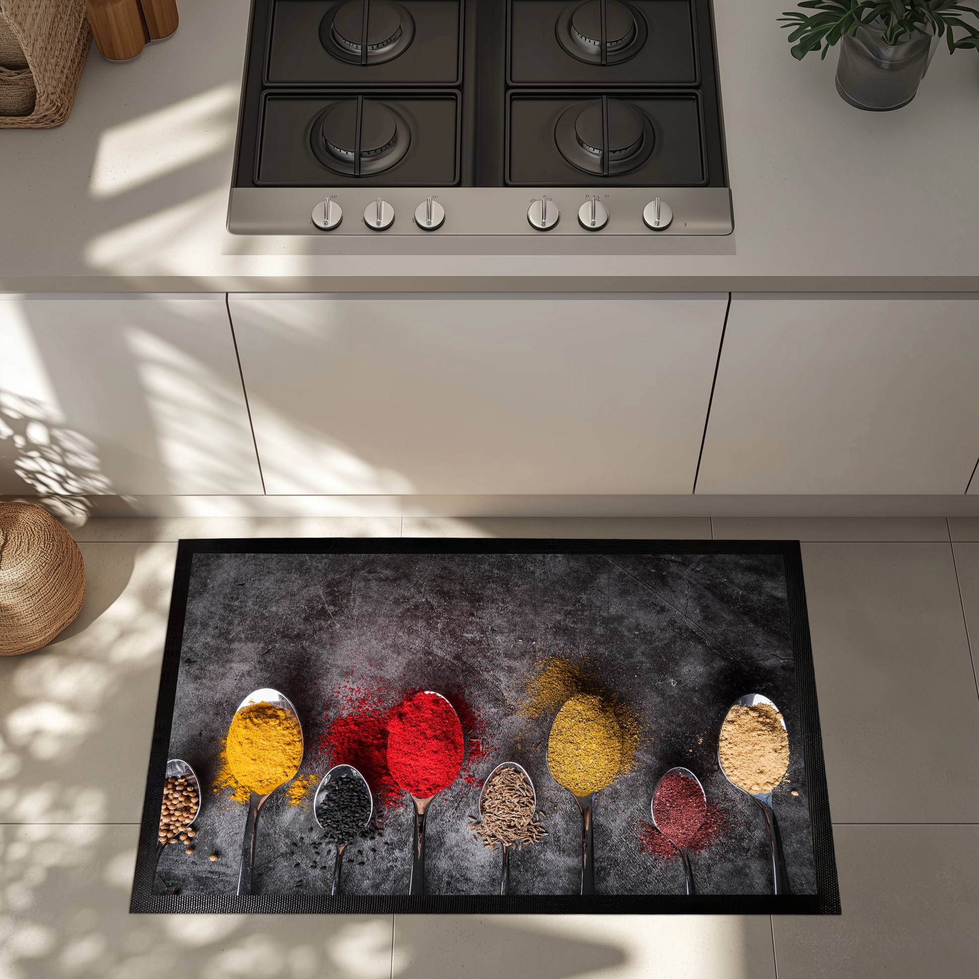 Farmhouse Chef's Spoon, Spice & Herb-Inspired Kitchen Rug Mat