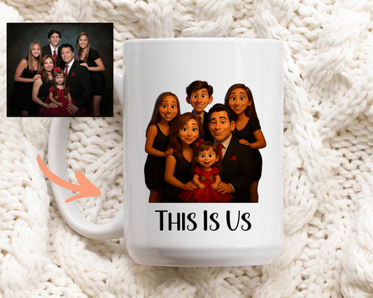 Personalized Cartoon Family Photo Mug, Ideal Gift for Mom, Dad