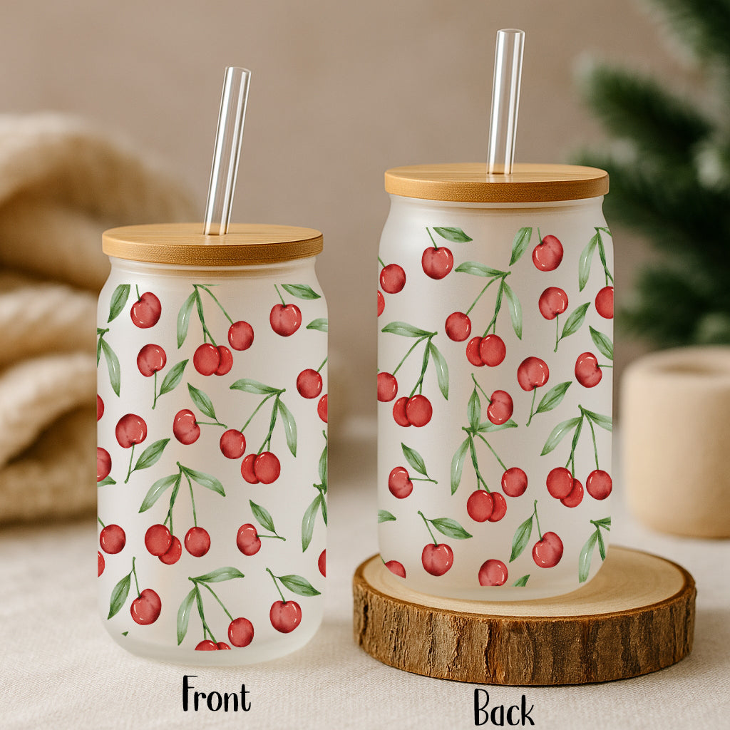 Trendy Cherry Tumbler, Bamboo Lid, Eco-Friendly, Summer Smoothie Cup