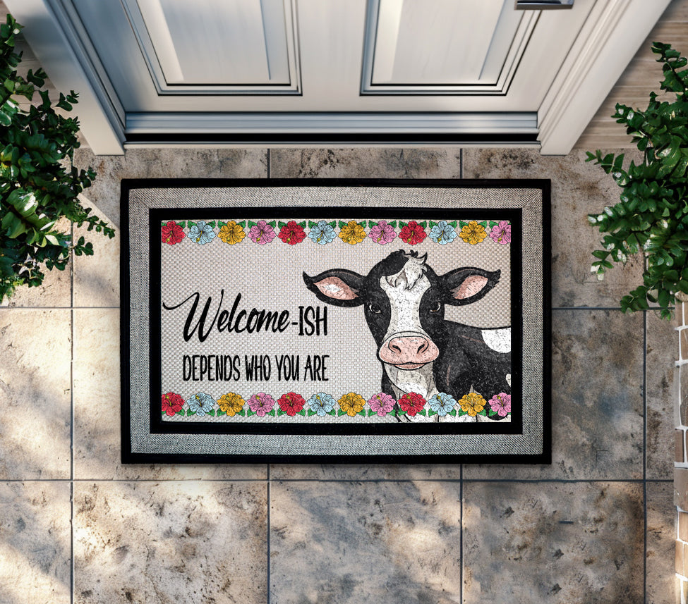 Floral Cow Funny Doormat, Sarcastic Farmhouse Entry Rug, New Home Gift