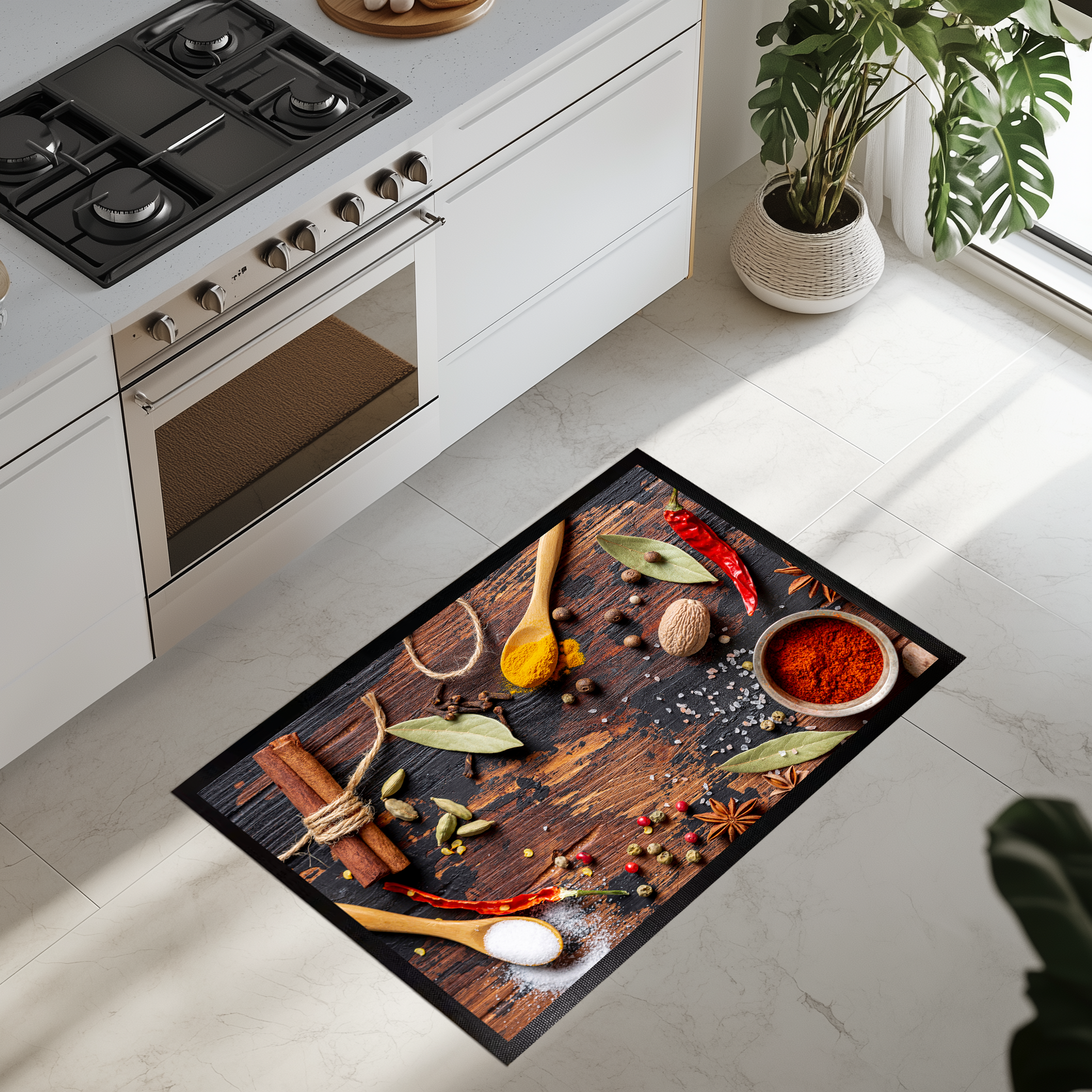 Spice up your kitchen with Chef's printed herb floor mat.