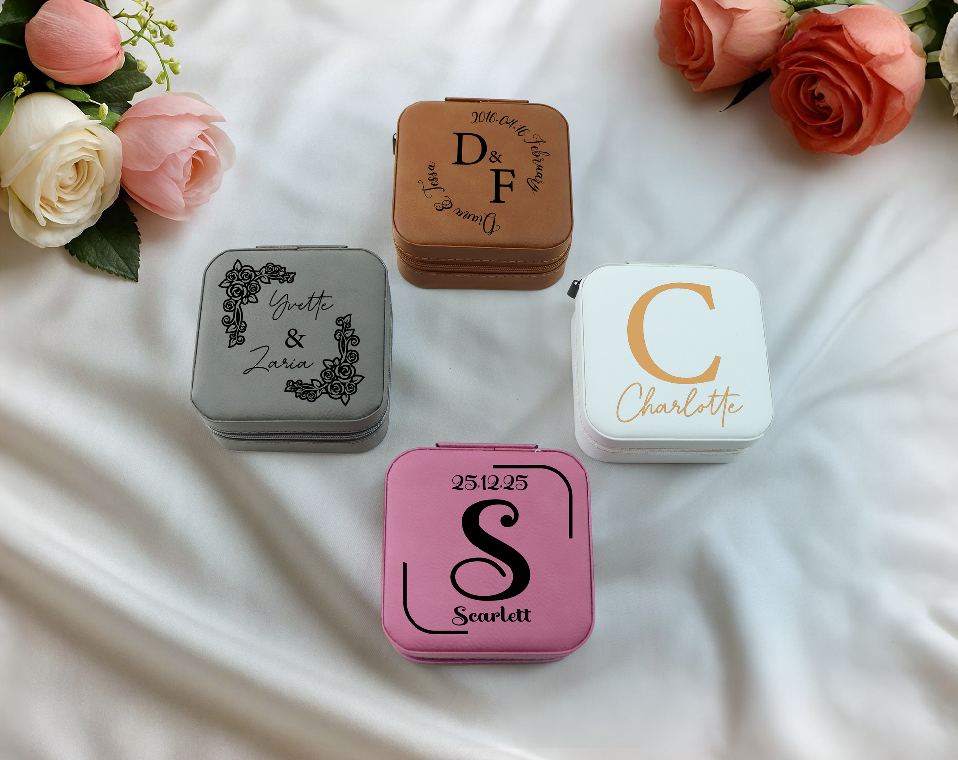 Personalized Vegan Leather Jewelry Box, Engraved Accessory Organizer, Anniversary Gift