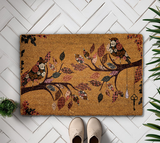 Floral Bird Doormat - Vintage Boho Folk Art Home Decor