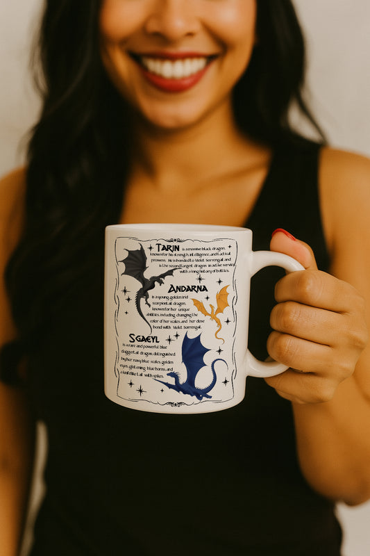 Unique Dragon Trio Ceramic Fantasy Mug, Ideal Gift for Readers