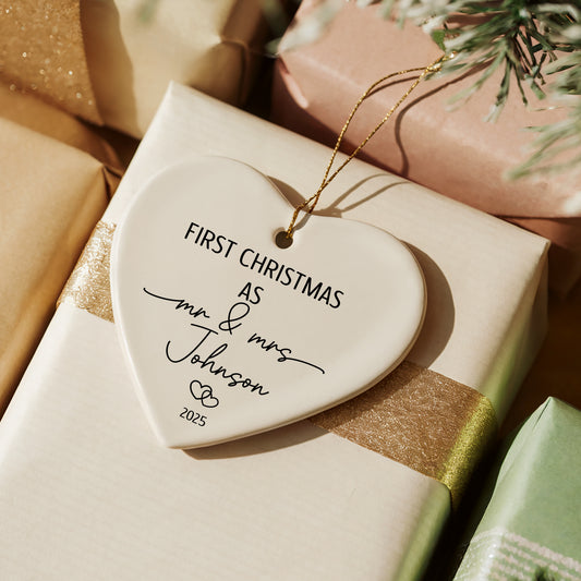 First Christmas As Mr & Mrs, Romantic Couple Hearth Ornament