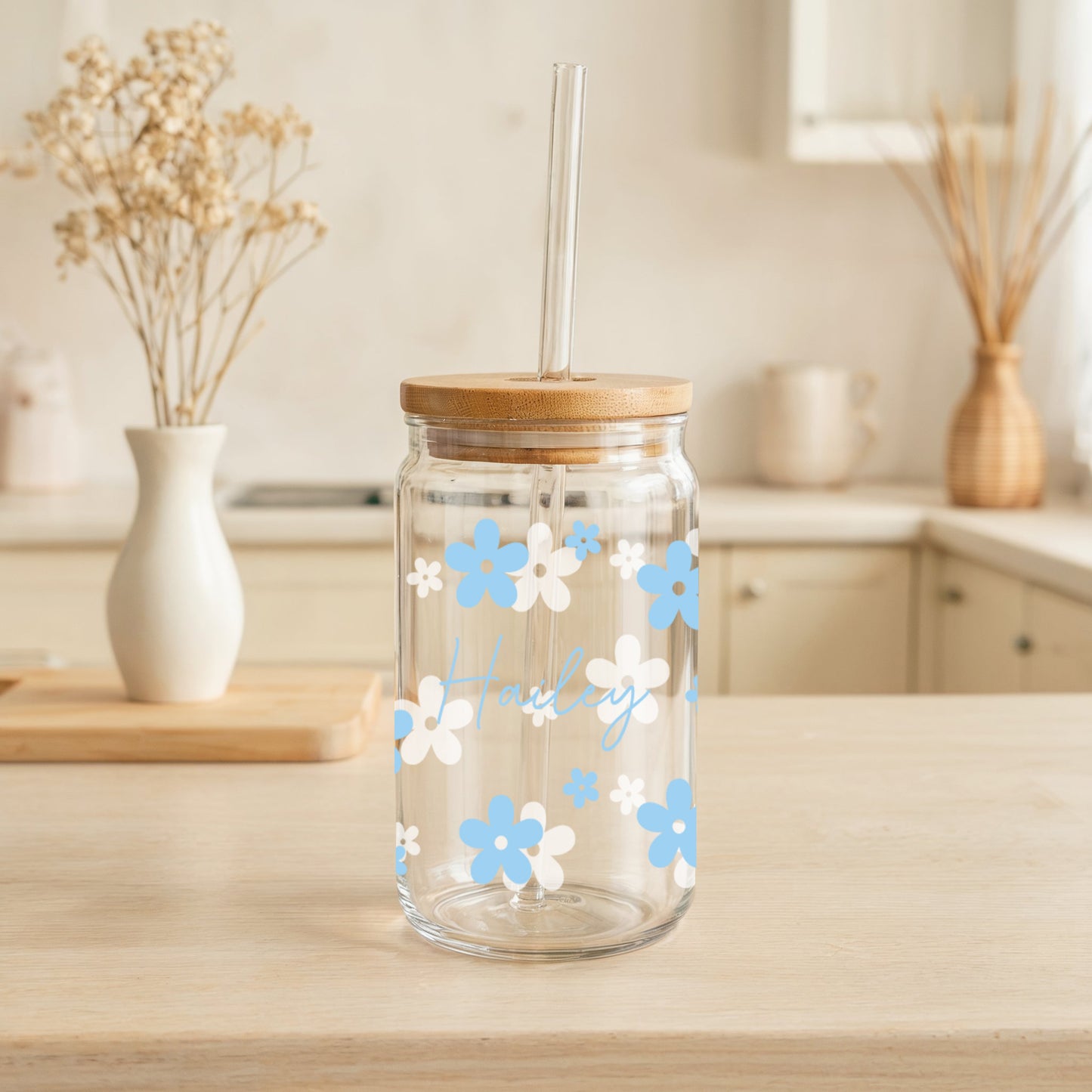 Daisy Can Glass Tumbler, Aesthetic Summer Drinkware, Cute Reusable Cup
