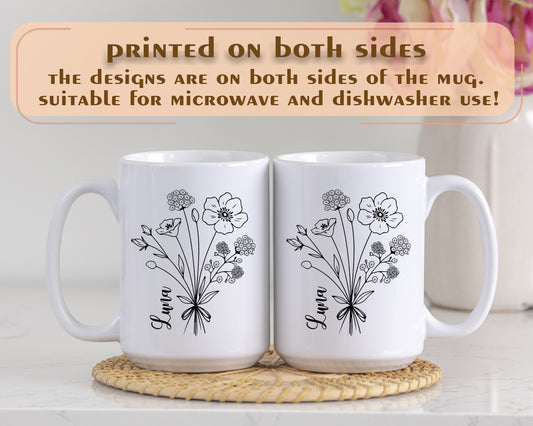 Handcrafted Spring Flower Pottery Mug, Custom Garden Tea Cup, Botanical Coffee Mug