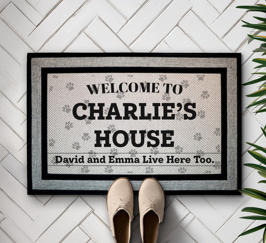 Personalized Pet House Doormat, Funny Welcome Mat for Pet Lovers