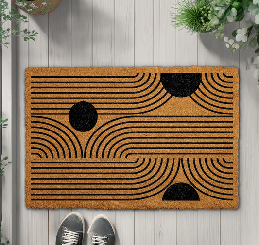 Geometric Coco Mat, Minimalist Lines & Elegant Modern Entryway Decor