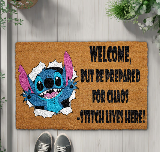 Stitch Lives Here Doormat, Funny Disney Fans Housewarming Decor