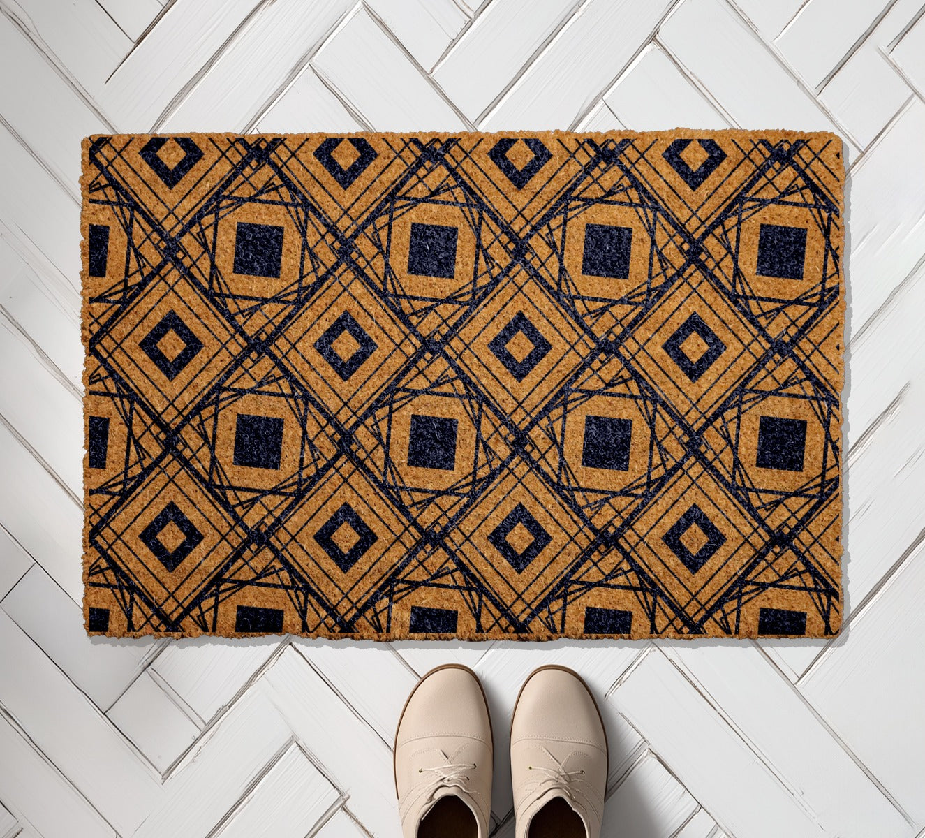 Mid-Century Modern Doormat, Geometric Pattern Welcome Mat, Abstract Home Decor