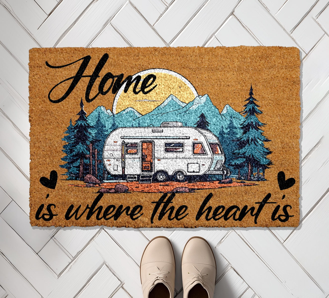 Mountain Landscape Rug, Welcome Home Doormat for RV Travel Lover