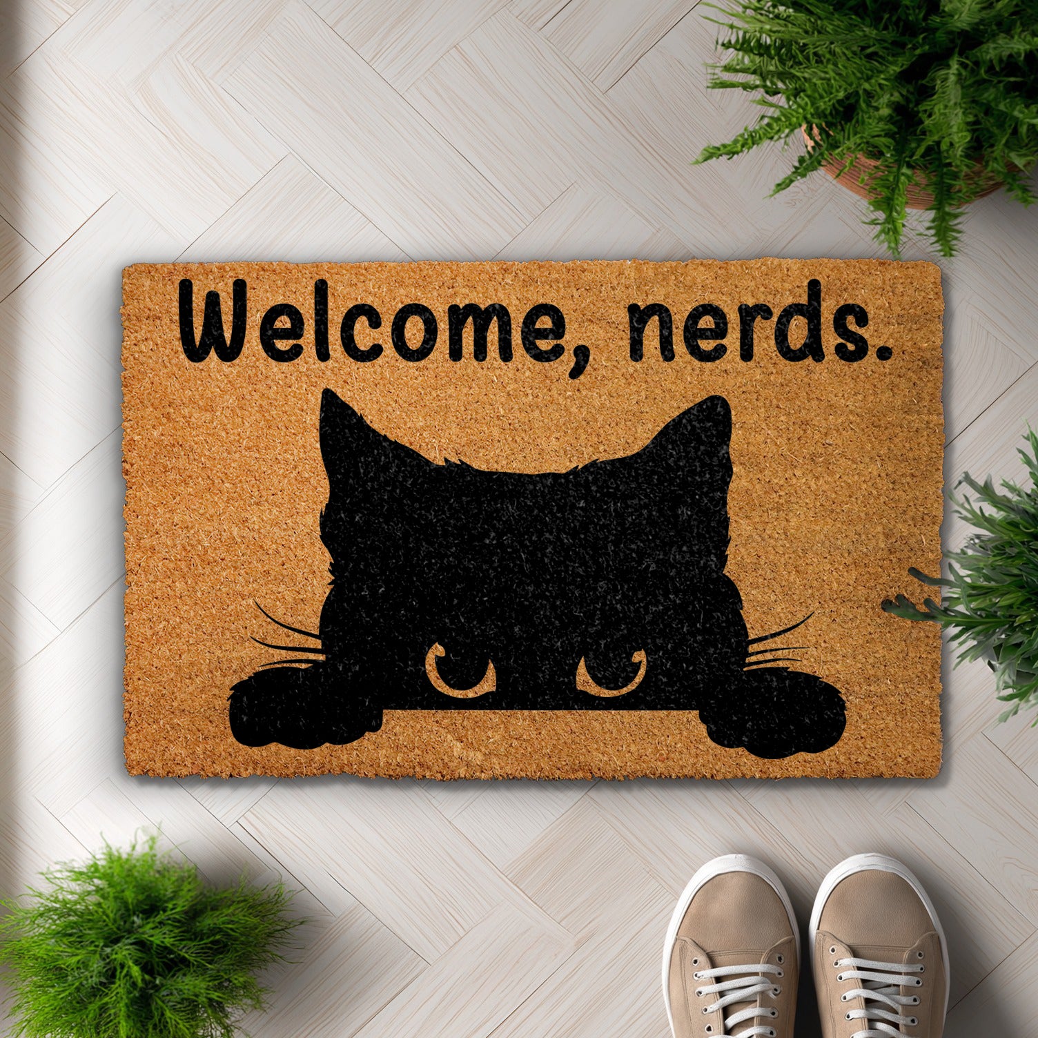 Peeking Kitty Welcome Mat, Humorous Housewarming Gift for Cat Lovers