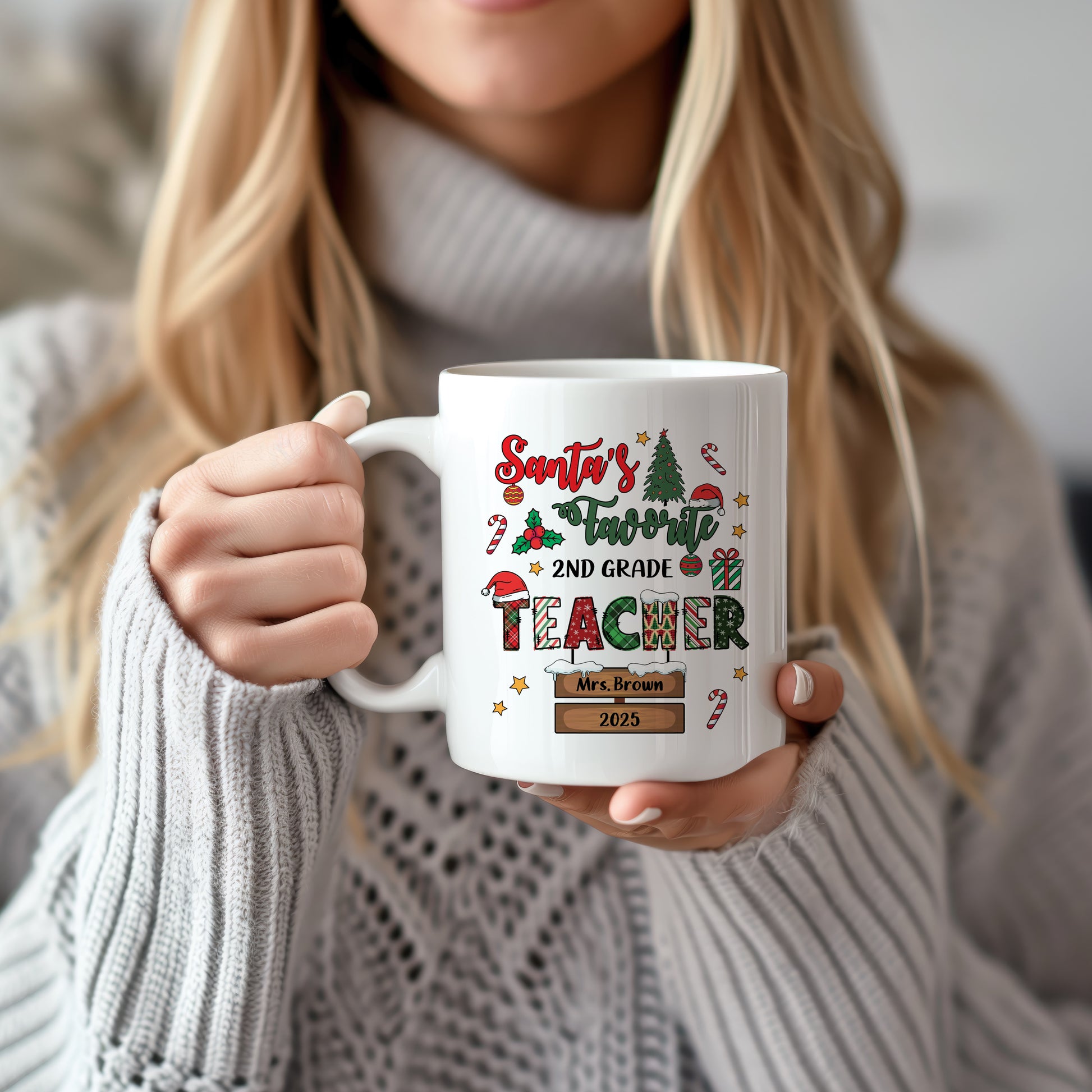 Personalized Christmas Teacher Appreciation Mug, Ceramic Xmas Coffee Cup