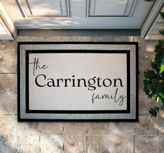 Personalized Family Name Doormat, Modern Housewarming Front Porch Decor