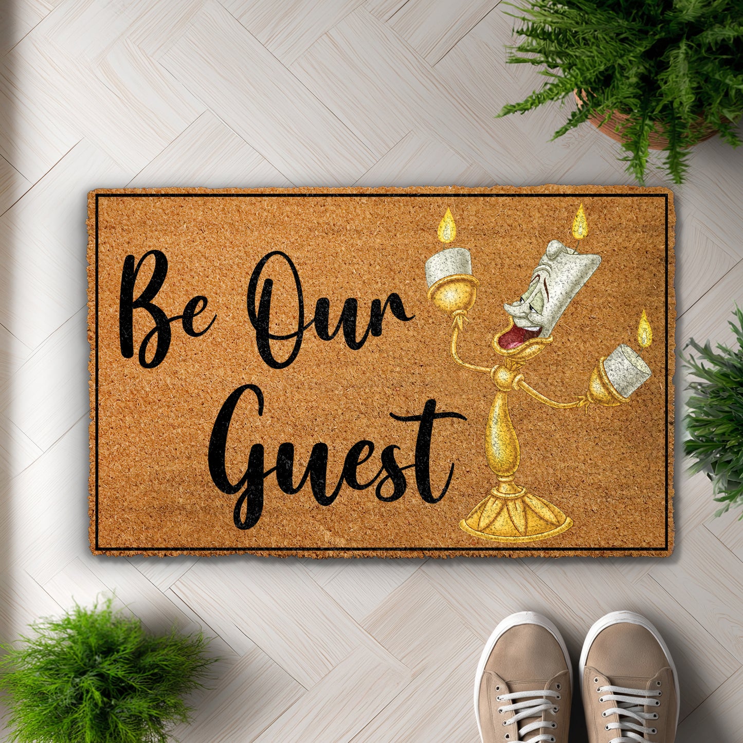 Disney Beauty And The Beast Welcome Mat, Lumiere Front Porch Decor